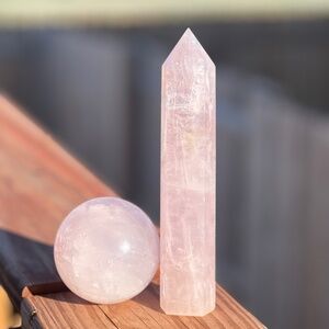 Rose quartz sphere and tower